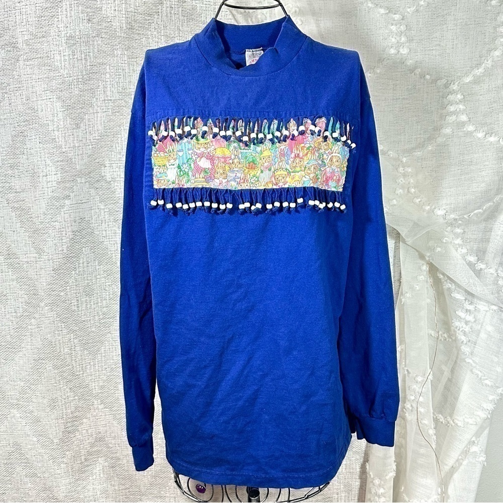 Vintage fruit of the loom bunny family with beads mock neck long sleeve size L